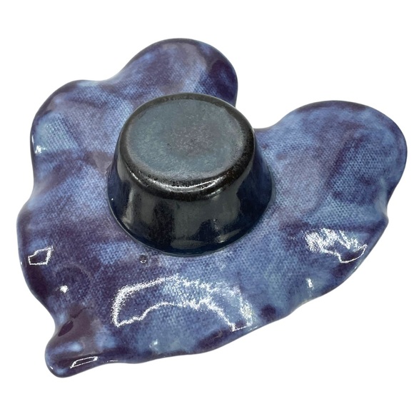 Ikebana Kenzan Flower Flog Glazed Ceramic Purple Elephant Ear Leaf Vase 6.5" - Picture 8 of 9